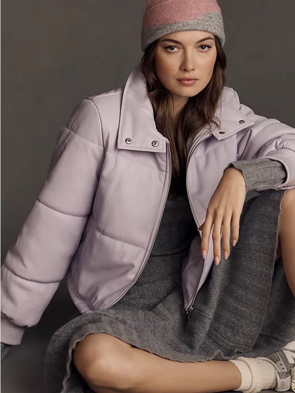 Anthropologie Faux Leather Puffer Jacket Light Lavender Cropped